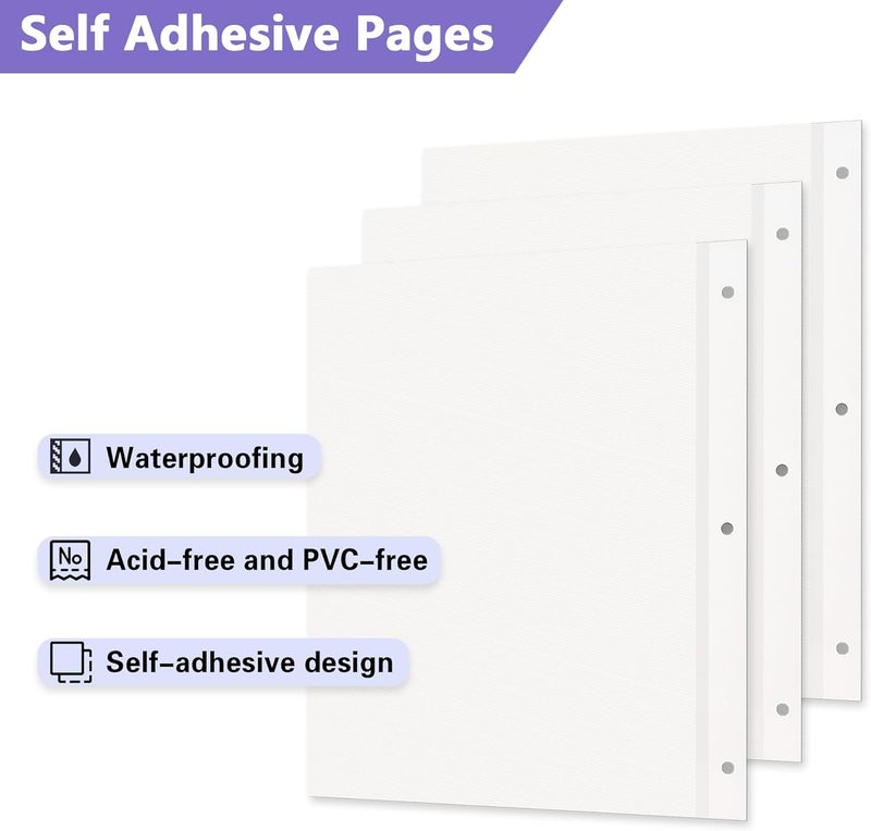 Remowith Photo Album Refill Pages for 3 Ring Binder, 60 Pages 9 x 11 Inch Self Adhesive Photo Album Scrapbook Refill Pages Fit 2x3 4x6 5x7 8x10 Photos Stamps Recipe Cards - Image 3